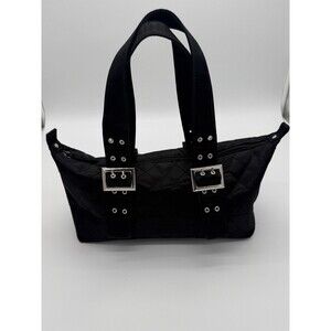 Vintage 90s Black Quilted Nylon Satchel Bag Silver Hardware Buckles Grunge Y2K